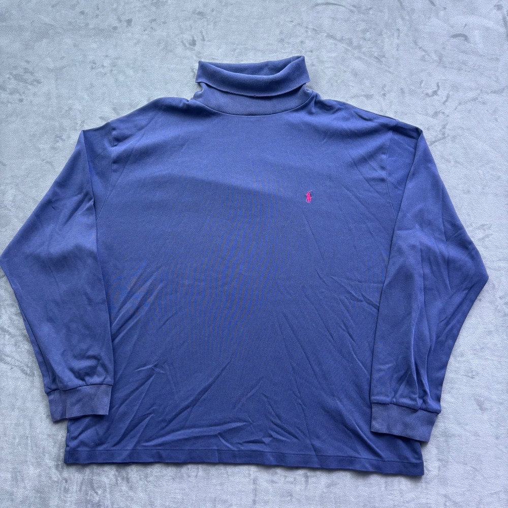Vtg Polo Ralph Lauren Mens XXL Navy Blue Long Sleeve Turtleneck Pony Logo Shirt